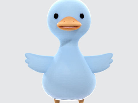 Cartoon Blue Duck Rigged for Animation Games and 3D Printing 3D Model