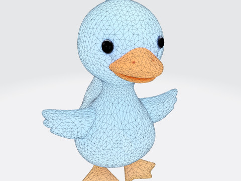 Cartoon Blue Duck Rigged for Animation Games and 3D Printing 3D Model