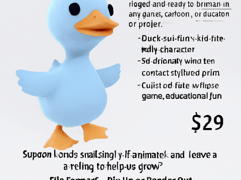Cartoon Blue Duck Rigged for Animation Games and 3D Printing 3D Model