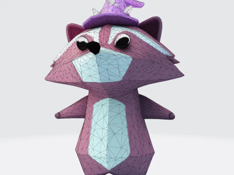 Cartoon Raccoon Low-Poly Rigging-Ready Printable for Games Animation Indie Projects 3D Model