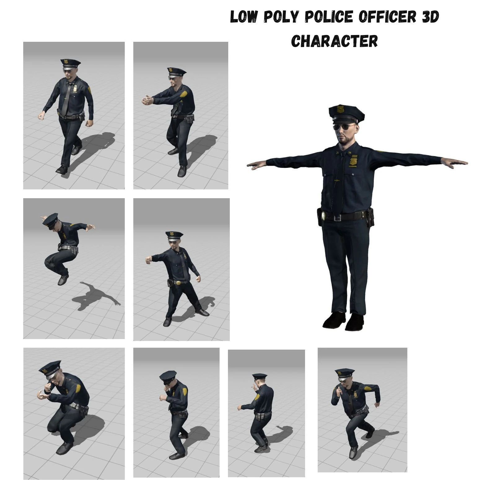 Low Poly Police Officer 3D Character Game Ready Rigged Animated Unity Unreal Blender 3D Model .c4d .max .obj .3ds .fbx .stl .blend 
