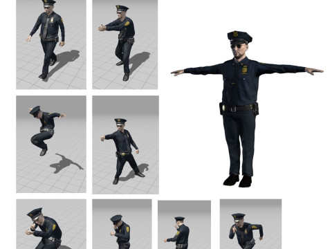 Low Poly Police Officer 3D Character Game Ready Rigged Animated Unity Unreal Blender 3D Model