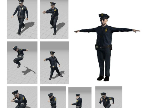 낮은 폴리 경찰관 3D 캐릭터 게임 준비 조작 애니메이션 유니티 언리얼 블렌더 3D 모델