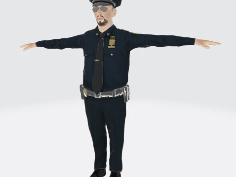 Low Poly Police Officer 3D Character Game Ready Rigged Animated Unity Unreal Blender 3D Model