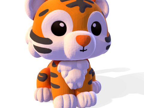 Figurine stylisée mignonne de petit tigre Low-Poly pour l'impression 3D Modèles 3D en vedette