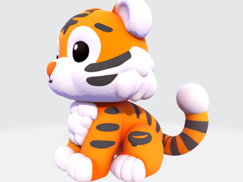 Low-Poly Tiger Cub Cute Stylized Figurine for 3D Printing 3D Print Model