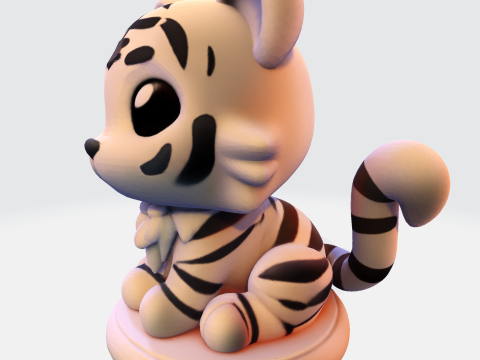 Figura imprimible en 3D estilizada de cachorro de tigre blanco de baja poli Modelo de impresión 3D