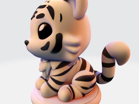 Low-Poly White Tiger Cub Stylized 3D Printable Figurine 3D Print Model