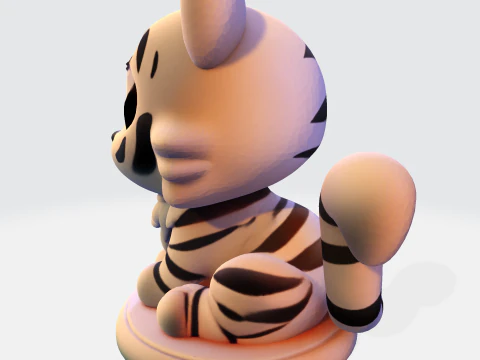 Low-Poly White Tiger Cub Stylized 3D Printable Figurine 3D Print Model