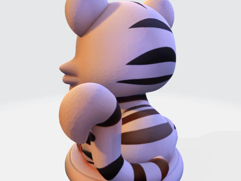 Low-Poly White Tiger Cub Stylized 3D Printable Figurine 3D Print Model