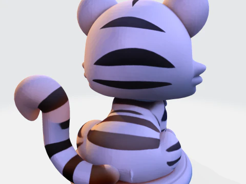 Low-Poly White Tiger Cub Stylized 3D Printable Figurine 3D Print Model
