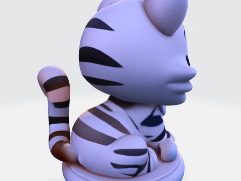 Low-Poly White Tiger Cub Stylized 3D Printable Figurine 3D Print Model