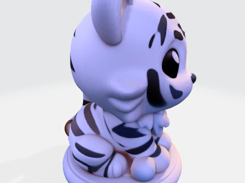 Low-Poly White Tiger Cub Stylized 3D Printable Figurine 3D Print Model