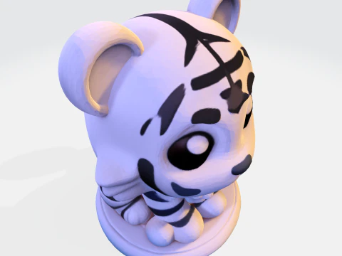 Low-Poly White Tiger Cub Stylized 3D Printable Figurine 3D Print Model