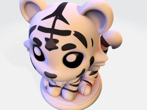 Low-Poly White Tiger Cub Stylized 3D Printable Figurine 3D Print Model