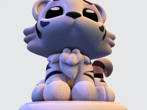 Low-Poly White Tiger Cub Stylized 3D Printable Figurine 3D Print Model