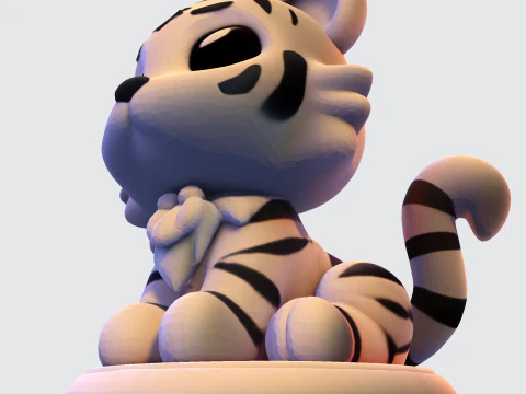 Low-Poly White Tiger Cub Stylized 3D Printable Figurine 3D Print Model