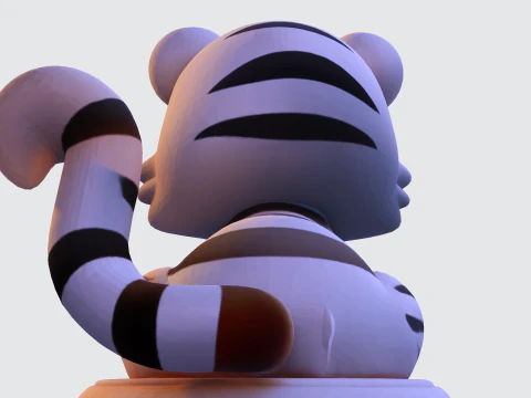Low-Poly White Tiger Cub Stylized 3D Printable Figurine 3D Print Model