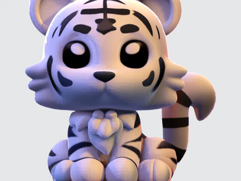 Low-Poly White Tiger Cub Stylized 3D Printable Figurine 3D Print Model