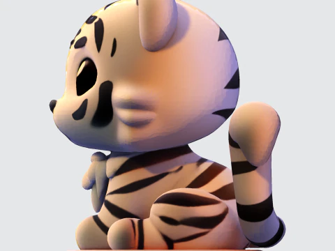 Low-Poly White Tiger Cub Stylized 3D Printable Figurine 3D Print Model