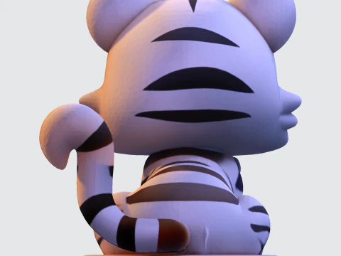 Low-Poly White Tiger Cub Stylized 3D Printable Figurine 3D Print Model