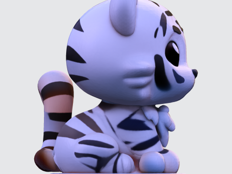Figura imprimible en 3D estilizada de cachorro de tigre blanco de baja poli Modelo de impresión 3D