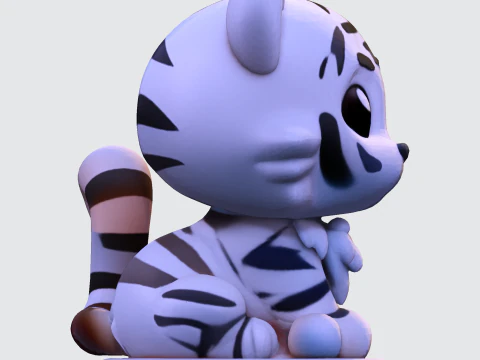 Low-Poly White Tiger Cub Stylized 3D Printable Figurine 3D Print Model