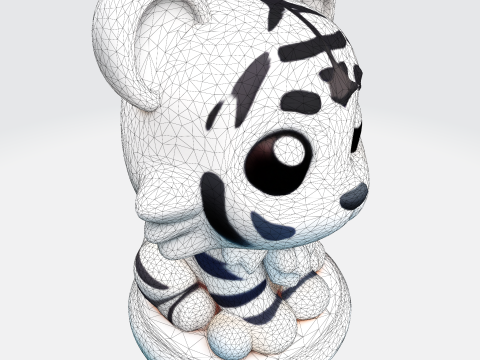 Figura imprimible en 3D estilizada de cachorro de tigre blanco de baja poli Modelo de impresión 3D
