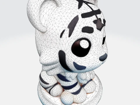 Low-Poly White Tiger Cub Stylized 3D Printable Figurine 3D Print Model
