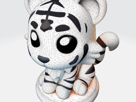 Figura imprimible en 3D estilizada de cachorro de tigre blanco de baja poli Modelo de impresión 3D