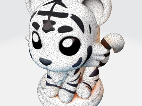Low-Poly White Tiger Cub Stylized 3D Printable Figurine 3D Print Model
