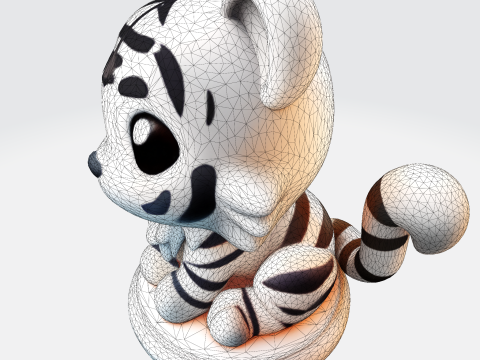 Figura imprimible en 3D estilizada de cachorro de tigre blanco de baja poli Modelo de impresión 3D