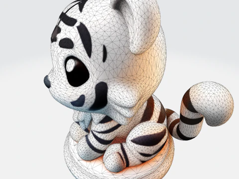 Low-Poly White Tiger Cub Stylized 3D Printable Figurine 3D Print Model