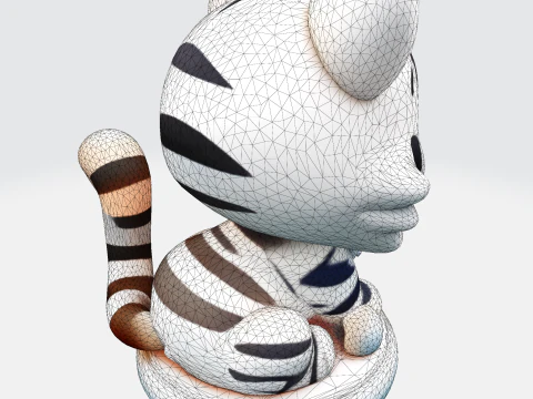 Low-Poly White Tiger Cub Stylized 3D Printable Figurine 3D Print Model