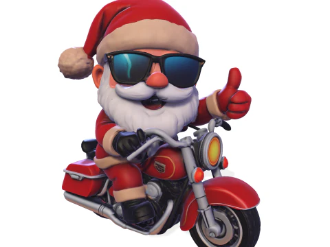 Kerstman Biker hoog poly 3D printbaar beeldje 3D printmodel