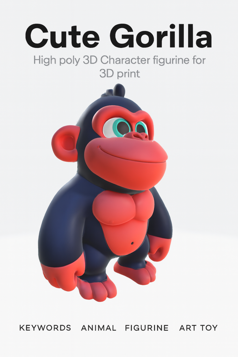 Cute Gorilla High Poly 3D Printable Figurine 3D Print Model .c4d .max .obj .3ds .fbx .stl .blend 