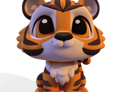 Schattige laag poly tijgerwelp - klaar om af te drukken 3D printmodel