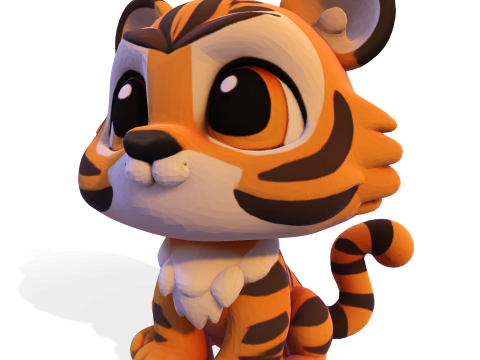 Adorable petit tigre Low Poly - Prêt à imprimer Modèles 3D en vedette