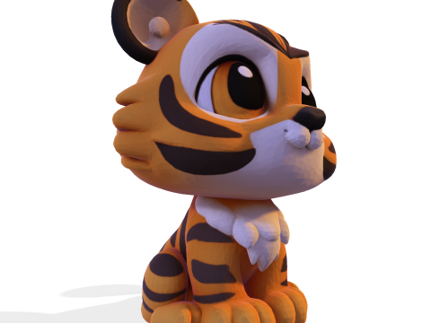 Adorable petit tigre Low Poly - Prêt à imprimer Modèles 3D en vedette