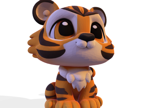 Adorable petit tigre Low Poly - Prêt à imprimer Modèles 3D en vedette