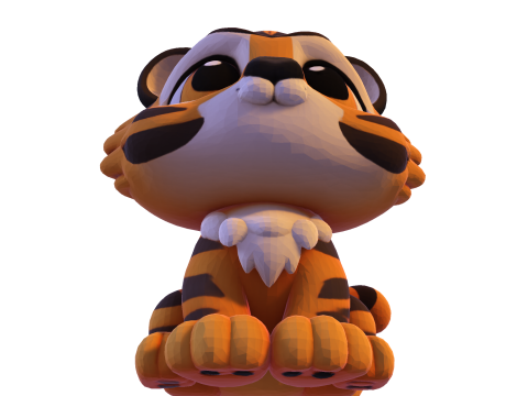 Adorable petit tigre Low Poly - Prêt à imprimer Modèles 3D en vedette
