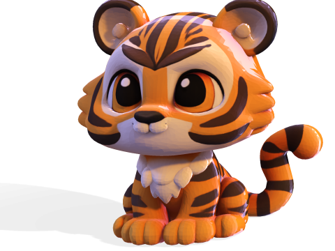 Adorable petit tigre Low Poly - Prêt à imprimer Modèles 3D en vedette