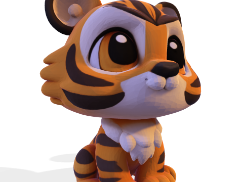 Adorable petit tigre Low Poly - Prêt à imprimer Modèles 3D en vedette