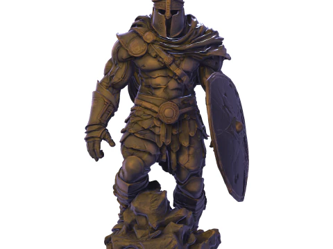High-Poly Armored Warrior Statue 3D Print Model