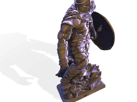 High-Poly Armored Warrior Statue 3D Print Model