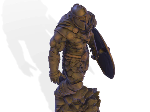 High-Poly Armored Warrior Statue 3D Print Model
