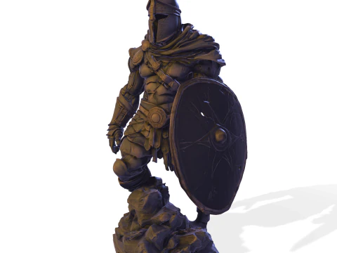 High-Poly Armored Warrior Statue 3D Print Model