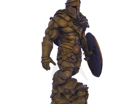 High-Poly Armored Warrior Statue 3D Print Model