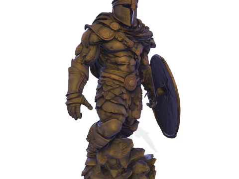High-Poly Armored Warrior Statue 3D Print Model