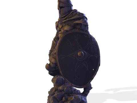 High-Poly Armored Warrior Statue 3D Print Model